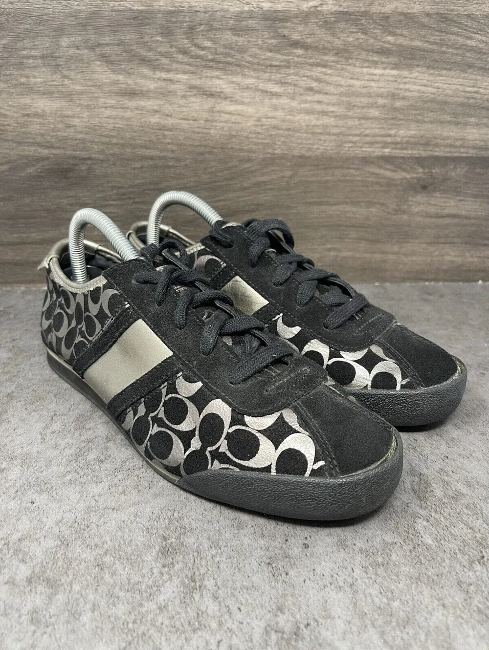 Coach Meagan Sneakers Womens Size 8.5 Black Silver Low Top Lace Up